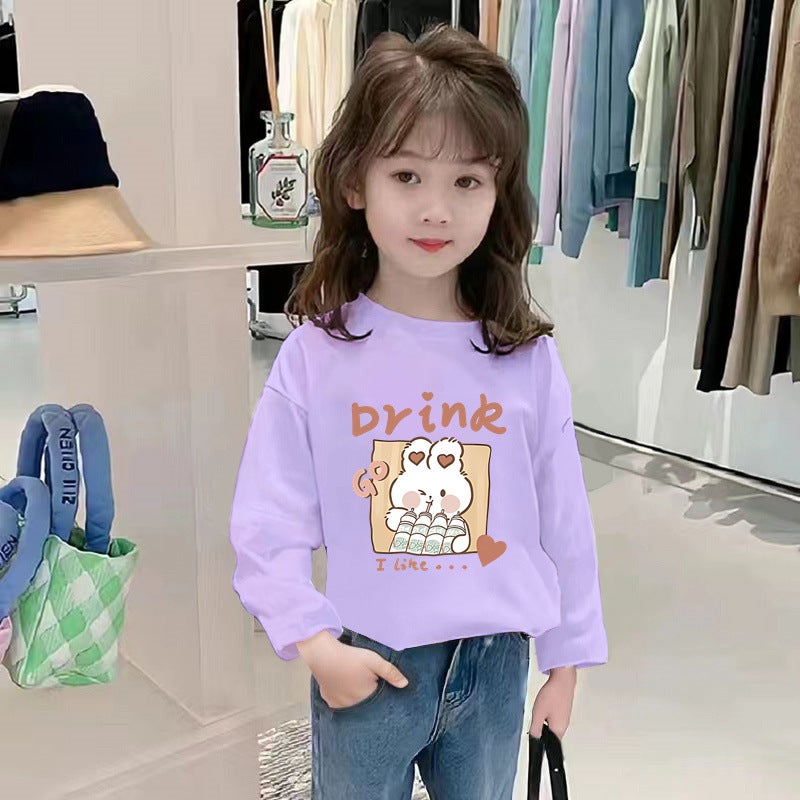 H2005# Children'S Girls Long Sleeve Baby Crewneck Top Children'S Cartoon Casual Long Sleeve T-Shirt Western Style Base Shirt - Image 5