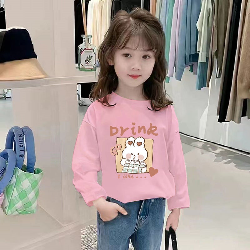 H2005# Children'S Girls Long Sleeve Baby Crewneck Top Children'S Cartoon Casual Long Sleeve T-Shirt Western Style Base Shirt - Image 2