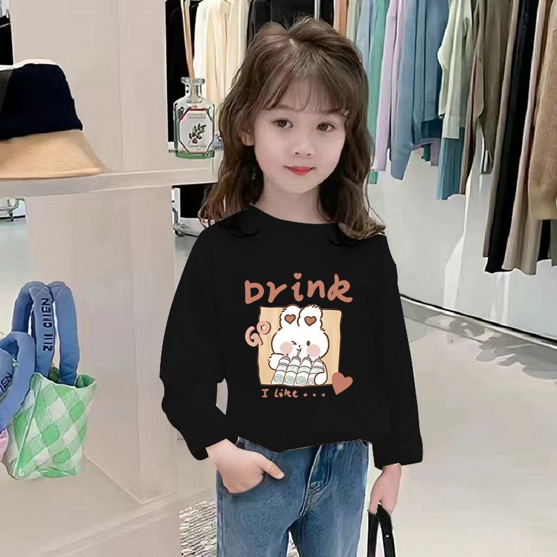 H2005# Children'S Girls Long Sleeve Baby Crewneck Top Children'S Cartoon Casual Long Sleeve T-Shirt Western Style Base Shirt - Image 4