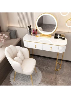 Cosmetic Desk with Lighted Mirror - Lightweight, Luxurious Makeup Vanity with Lights, 3 Lighting Modes, Adjustable Brightness, 2 Drawers, Makeup Table with Soft, Cushioned