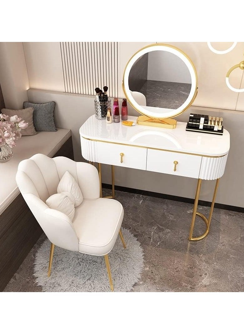 DubaiGallery - Cosmetic Desk with Lighted Mirror - Lightweight, Luxurious Makeup Vanity with Lights, 3 Lighting Modes, Adjustable Brightness, 2 Drawers, Makeup Table with Soft, Cushioned - Image 1