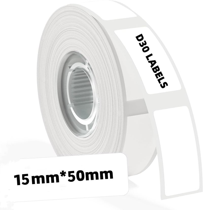 D30 Thermal Label Tape - 15mm x 50mm(0.59 * 1.96”) White Replacement Labels - Waterproof & Oil-Resistant Sticker Paper for Phomemo D30 Label Maker - 150 Labels/Roll (1 Roll) - Image 1