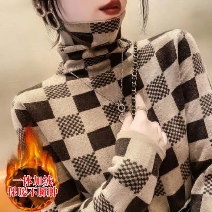 European and American Style Cross-Border Autumn and Winter Plaid Long-Sleeved T-Shirt for Women 2025 New Warm Inner Style Fashionable Bottoming Shirt - Image 1