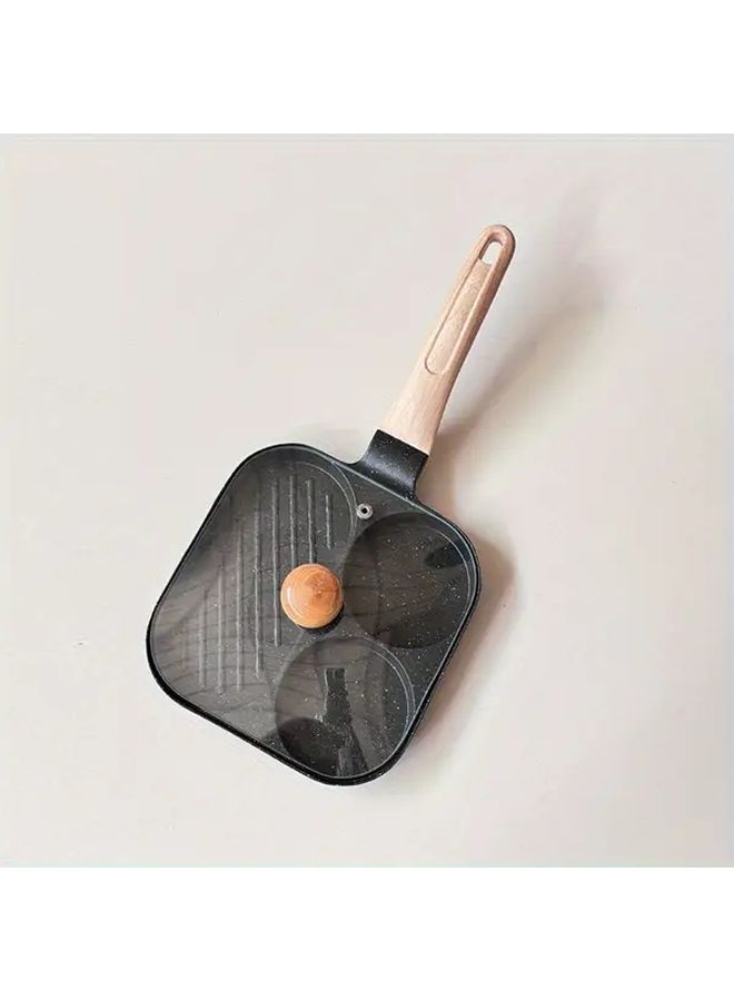 Non Stick Aluminum Skillet with Lid Multi Section Cooking Pan 3 Compartment Lightweight Even Heat Distribution Ideal for Eggs Steak Pancakes Bacon Easy Clean Surface Durable Construction Black With Cover - Image 3
