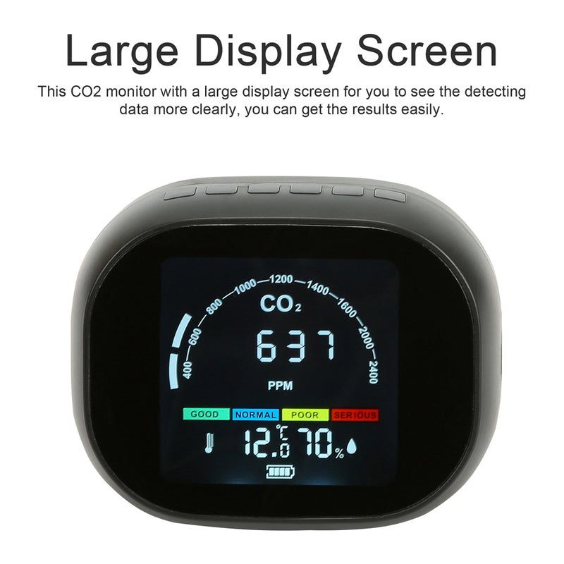 3 In 1 Carbon Dioxide CO2 Temperature Humidity Detector Desktop Small Carbon Dioxide Detector Portable Home Office Hotel Indoor Temperature Humidity Meter Screen Brightness Adjustable - Image 4