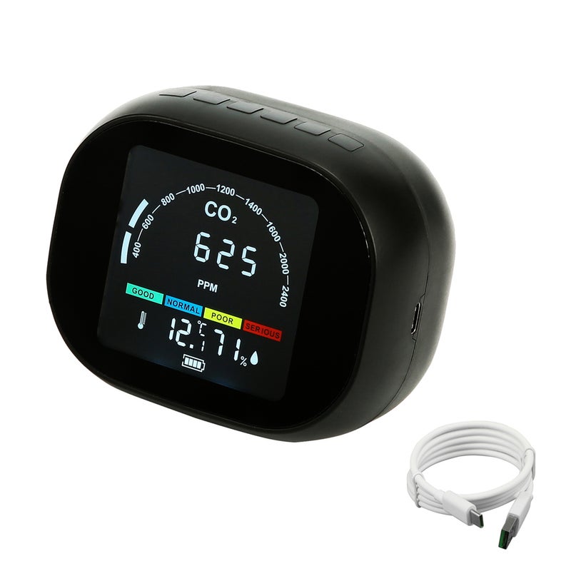 3 In 1 Carbon Dioxide CO2 Temperature Humidity Detector Desktop Small Carbon Dioxide Detector Portable Home Office Hotel Indoor Temperature Humidity Meter Screen Brightness Adjustable - Image 1