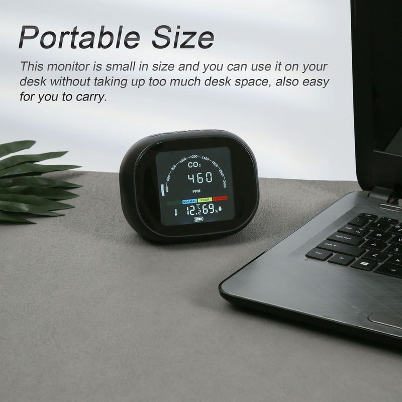 3 In 1 Carbon Dioxide CO2 Temperature Humidity Detector Desktop Small Carbon Dioxide Detector Portable Home Office Hotel Indoor Temperature Humidity Meter Screen Brightness Adjustable - Image 3