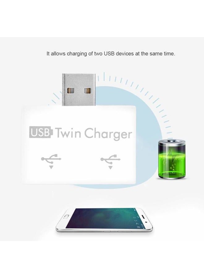 Ashata Mini Hub USB2.0 Male to 2-Port USB Twin Charger Splitter Adapter Converter Kit for Mobile Phone/ Laptop (White) - Image 2