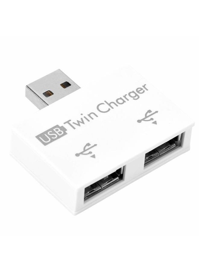 Ashata Mini Hub USB2.0 Male to 2-Port USB Twin Charger Splitter Adapter Converter Kit for Mobile Phone/ Laptop (White) - Image 1