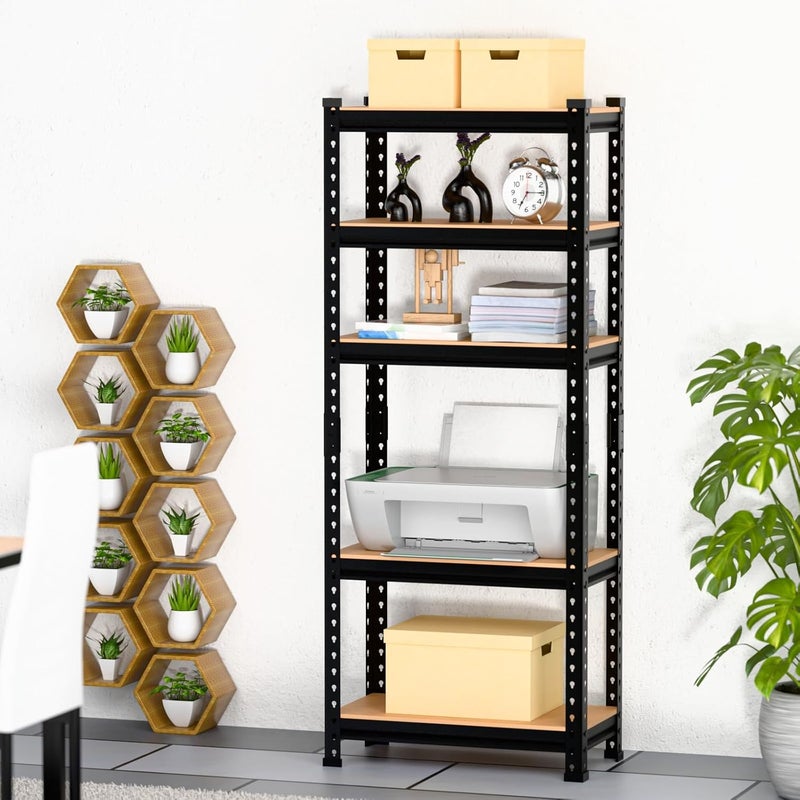 BrandFlex Black Adjustable Set of 5-Shelf Metal Storage Shelving Unit, Steel Bootless Rivet Utility Display Rack Garage Shelves, 60 Inches Height (60 X 24 X 12 Inch-H X W X D,Black) (5 Shelf) - Image 2