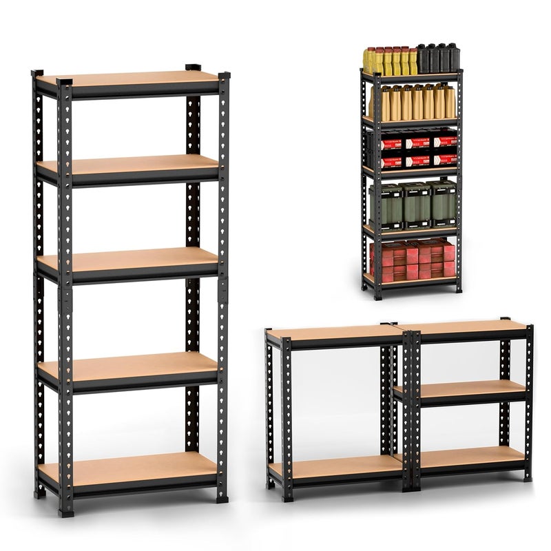 BrandFlex Black Adjustable Set of 5-Shelf Metal Storage Shelving Unit, Steel Bootless Rivet Utility Display Rack Garage Shelves, 60 Inches Height (60 X 24 X 12 Inch-H X W X D,Black) (5 Shelf) - Image 1