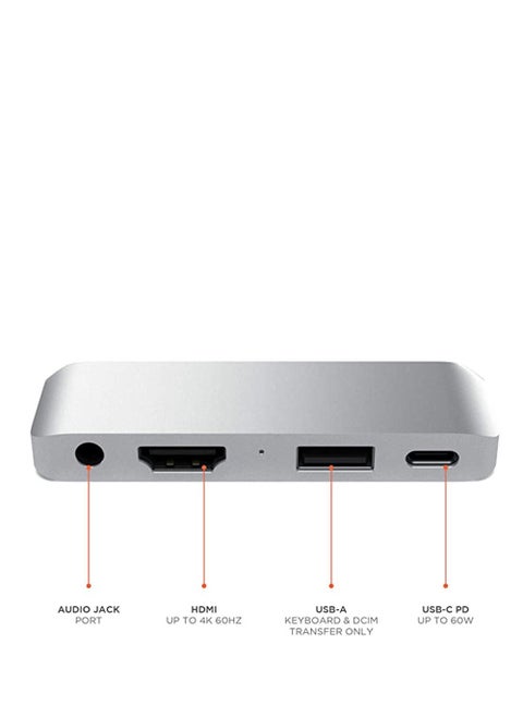 Satechi Aluminum Type-C Mobile Pro Hub Adapter with USB-C PD Charging, 4K HDMI, USB 3.0 & 3.5mm Headphone Jack - Compatible with 2020 iPad Pro, Microsoft Surface Pro 7/Surface Go and More (Silver)