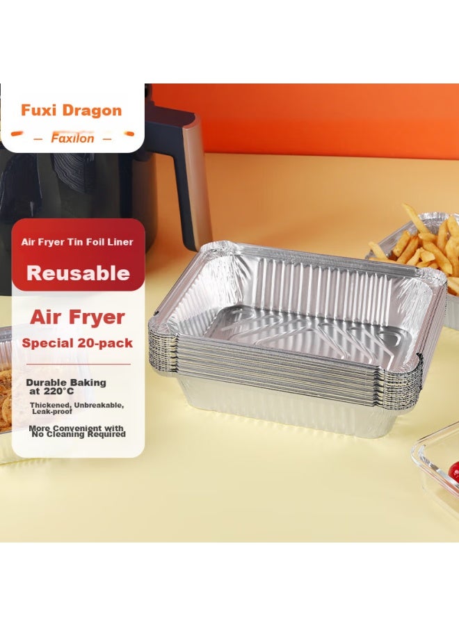 Faxilon Faxi Long Air Fryer And Oven-specific Aluminum Foil Trays, 1100ml*20 Pieces, Disposable Rectangular Food Containers For Barbecue - Image 1