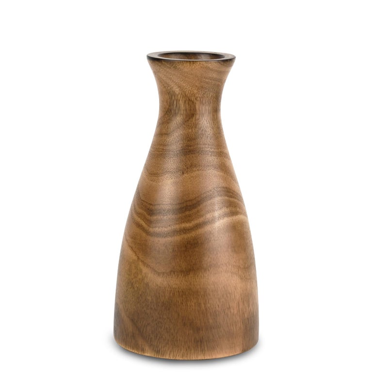 AeraVida Natural Brown Stain Mango Tree Wood Bottle Shaped Slim Vase for Flower 8 inches