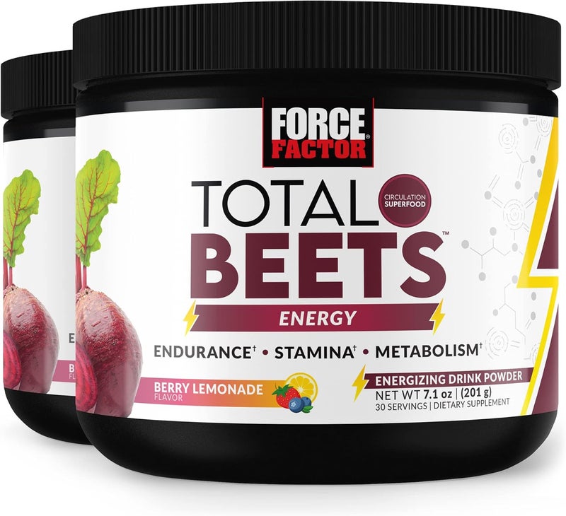 FORCE FACTOR Total Beets Energy Drink Mix 2Pack Superfood Beet Root Powder Nitrates to Boost Energy Support Circulation Blood Flow Nitric Oxide and Stamina Heart Health Supplement 60 Servings - Image 1