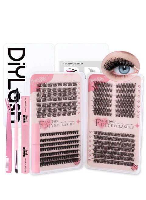 4 Styles DIY Eyelash Extension Kit 378 Clusters, 8-16mm Mixed Individual Lashes Cluster, Natural Curl Personal Eyelash Set, Segmented False Eyelashes, Thick Eyelashes