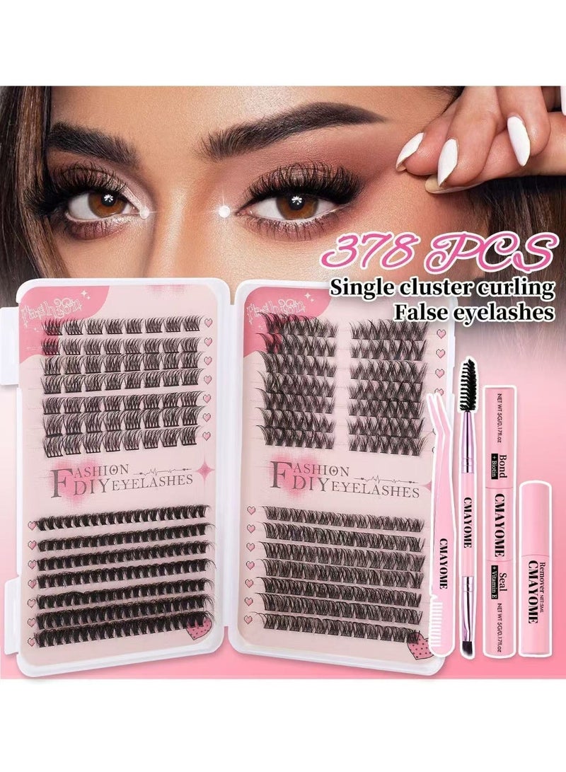 CMAYOME 4 Styles DIY Eyelash Extension Kit 378 Clusters, 8-16mm Mixed Individual Lashes Cluster, Natural Curl Personal Eyelash Set, Segmented False Eyelashes, Thick Eyelashes - Image 2