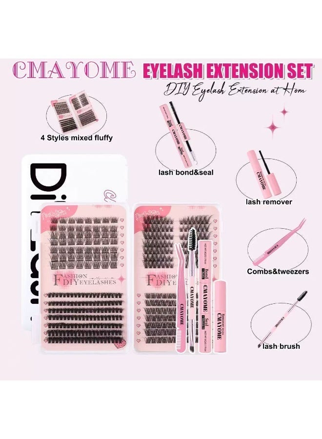 CMAYOME 4 Styles DIY Eyelash Extension Kit 378 Clusters, 8-16mm Mixed Individual Lashes Cluster, Natural Curl Personal Eyelash Set, Segmented False Eyelashes, Thick Eyelashes - Image 4