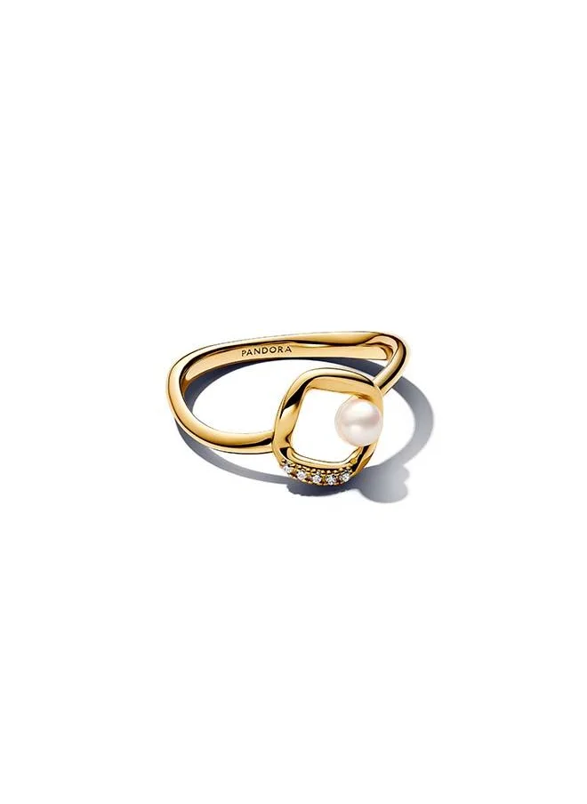باندورا Organically Shaped Pavé Circle & Treated Freshwater Cultured Pearl Ring