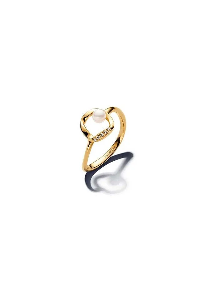 باندورا Organically Shaped Pavé Circle & Treated Freshwater Cultured Pearl Ring
