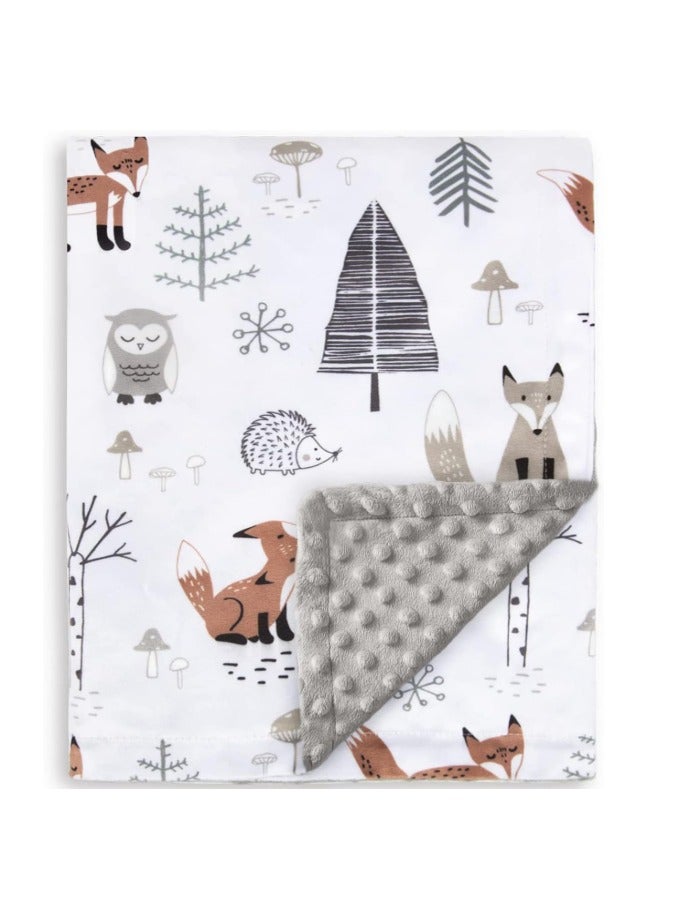 Baby Blanket for Boys Girls Soft Plush Minky Blanket with Double Layer Dotted Backing for Toddler with Forest Foxes Multicolor Printed (75 x 100 cm) - Image 1