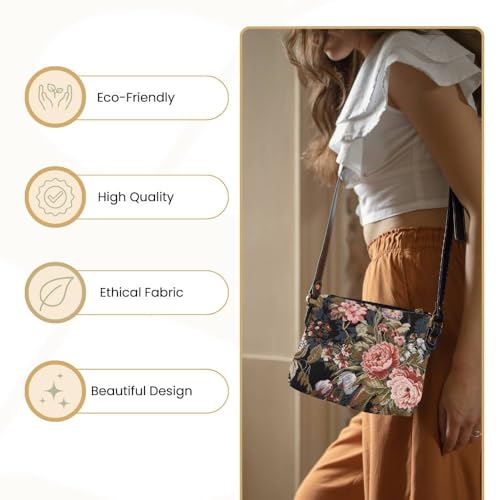 Signare Tapestry Crossbody Bag Shoulder Purse for Women In Peony Flower (XB02-PEO) - Image 5