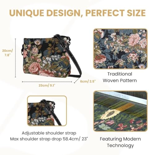 Signare Tapestry Crossbody Bag Shoulder Purse for Women In Peony Flower (XB02-PEO) - Image 3