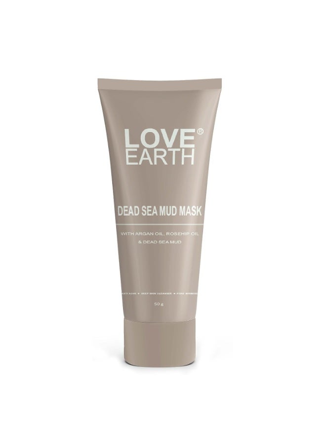 Love Earth Dead Sea Mud Mask with Argan Oil and Rosehip Oil For Acne, Deep Skin Cleaning & Open Pore Minimising 50g - Image 1