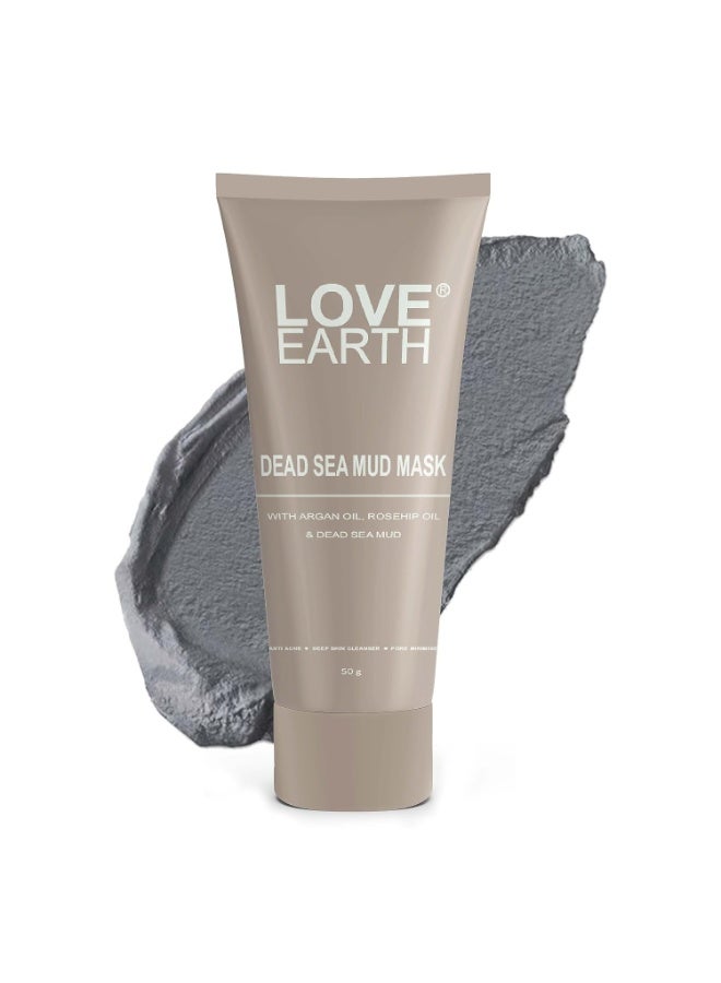 Love Earth Dead Sea Mud Mask with Argan Oil and Rosehip Oil For Acne, Deep Skin Cleaning & Open Pore Minimising 50g - Image 2