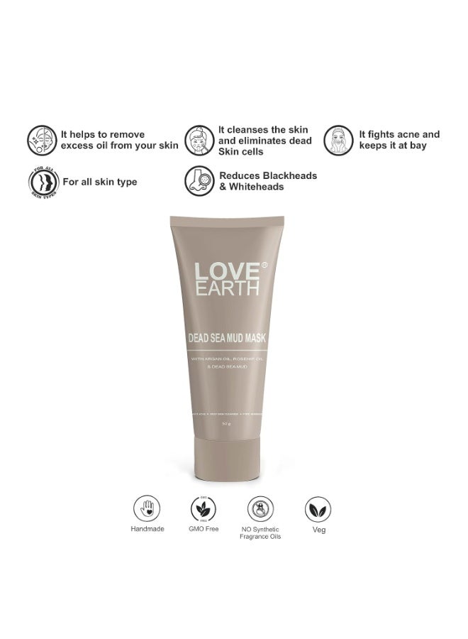 Love Earth Dead Sea Mud Mask with Argan Oil and Rosehip Oil For Acne, Deep Skin Cleaning & Open Pore Minimising 50g - Image 3