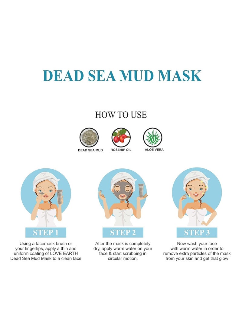 Love Earth Dead Sea Mud Mask with Argan Oil and Rosehip Oil For Acne, Deep Skin Cleaning & Open Pore Minimising 50g - Image 4