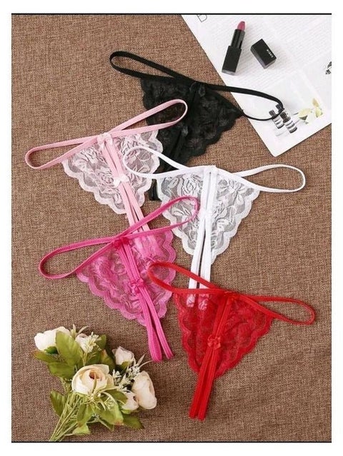 SHEIN-5pack Floral Lace Thong Set-ONE SIZE FITS ALL