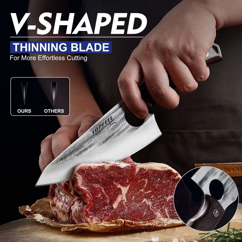 Topfeel 3PCS Butcher Knife Set Hand Forged chef knife Boning Knife, High Carbon Steel Meat Cutting Knives for Kitchen Camping BBQâ€¦ - Image 2