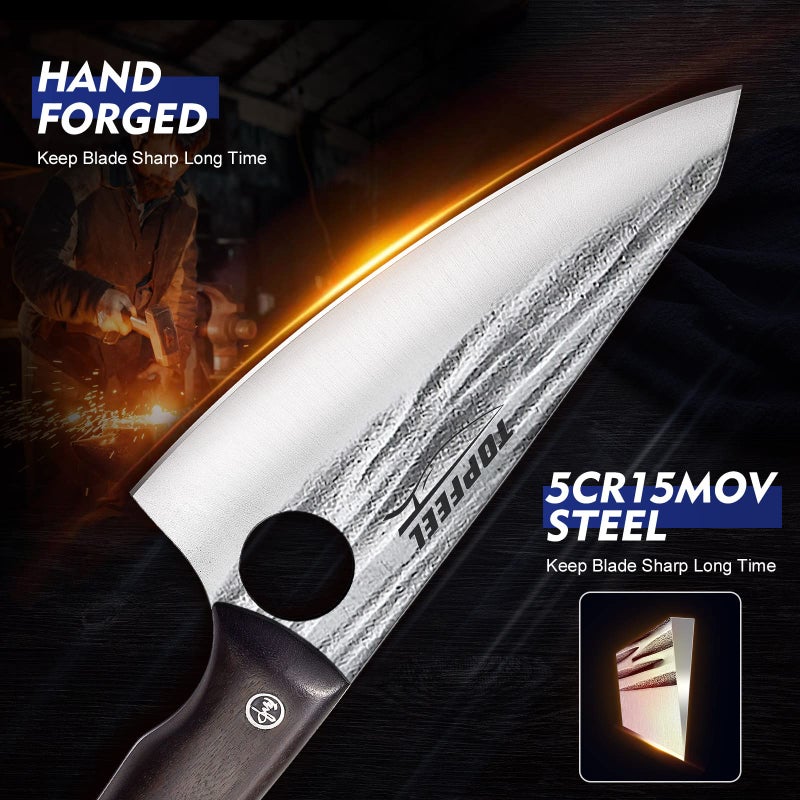 Topfeel 3PCS Butcher Knife Set Hand Forged chef knife Boning Knife, High Carbon Steel Meat Cutting Knives for Kitchen Camping BBQâ€¦ - Image 4