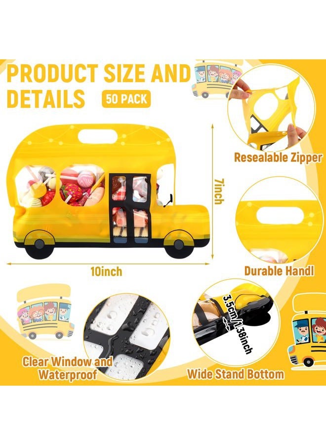 Watersay 50 Pcs Back to School Party Favor Yellow School Bus Goodie Bags Plastic Resealable Candy Gift Bags with Handle for Birthday Party Supplies - Image 2