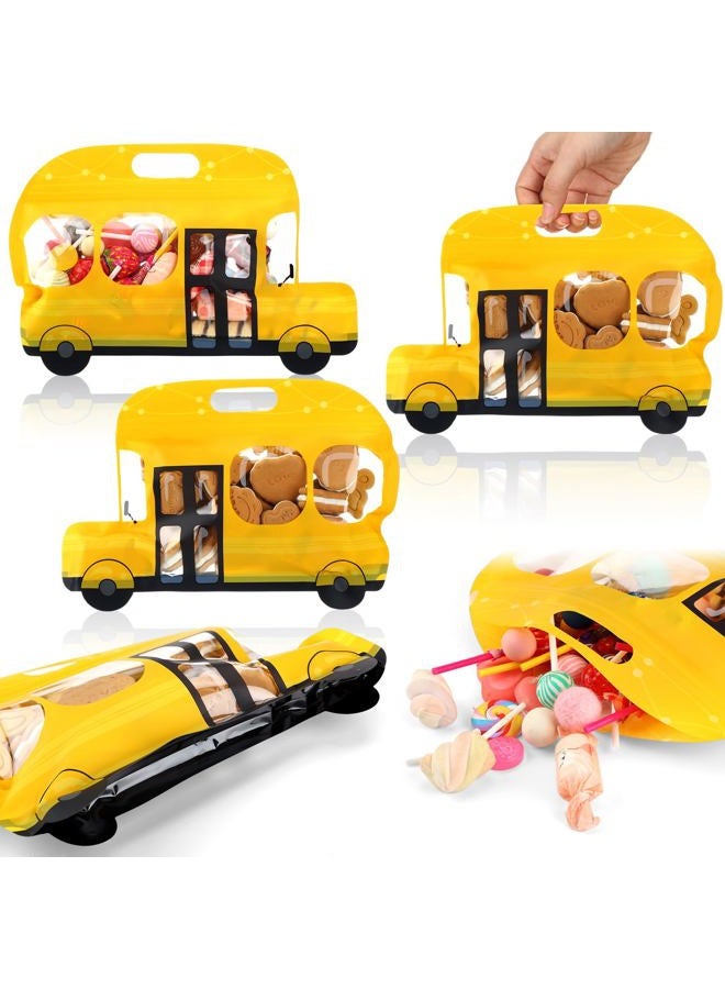 Watersay 50 Pcs Back to School Party Favor Yellow School Bus Goodie Bags Plastic Resealable Candy Gift Bags with Handle for Birthday Party Supplies - Image 1