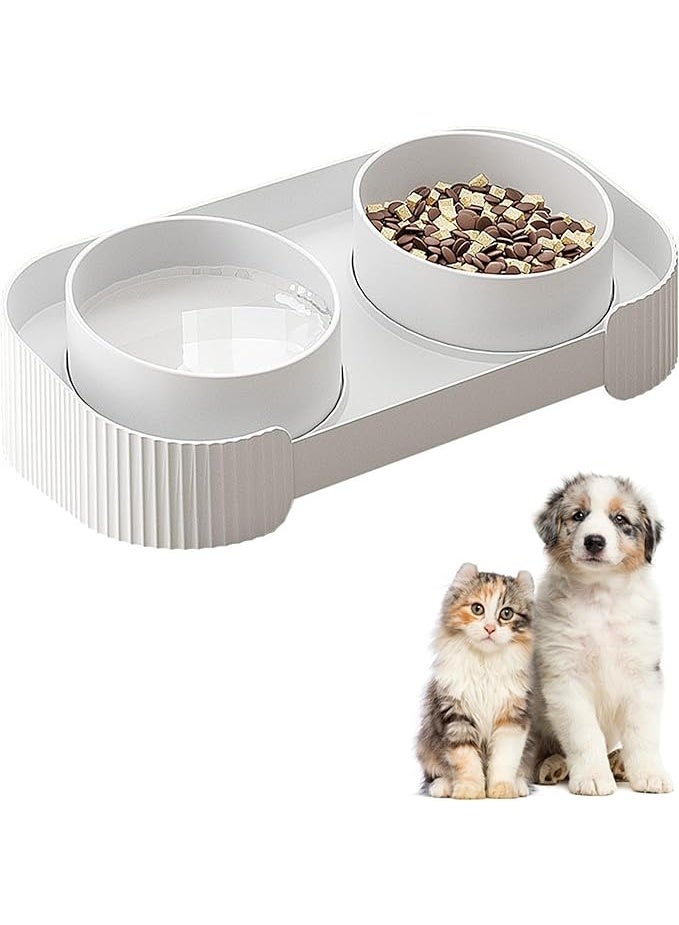 DUNISO وعاء حيوانات أليفة، وعاء قطط مرتفع مائل، وعاء طعام خزفي للحيوانات الأليفة، مضاد للانزلاق، سهل التنظيف، وعاء مزدوج للحيوانات الأليفة للطعام والماء، أبيض - Image 1