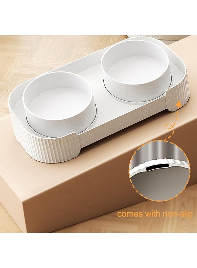 DUNISO وعاء حيوانات أليفة، وعاء قطط مرتفع مائل، وعاء طعام خزفي للحيوانات الأليفة، مضاد للانزلاق، سهل التنظيف، وعاء مزدوج للحيوانات الأليفة للطعام والماء، أبيض - Image 4