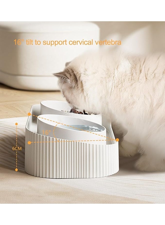 DUNISO وعاء حيوانات أليفة، وعاء قطط مرتفع مائل، وعاء طعام خزفي للحيوانات الأليفة، مضاد للانزلاق، سهل التنظيف، وعاء مزدوج للحيوانات الأليفة للطعام والماء، أبيض - Image 3