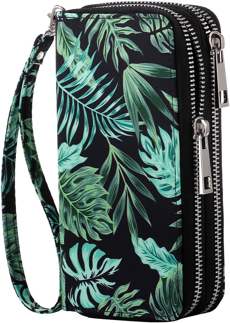 HAWEE Cellphone Wallet for Women Dual Zipper Long Purse with Removable Wristlet - Image 1
