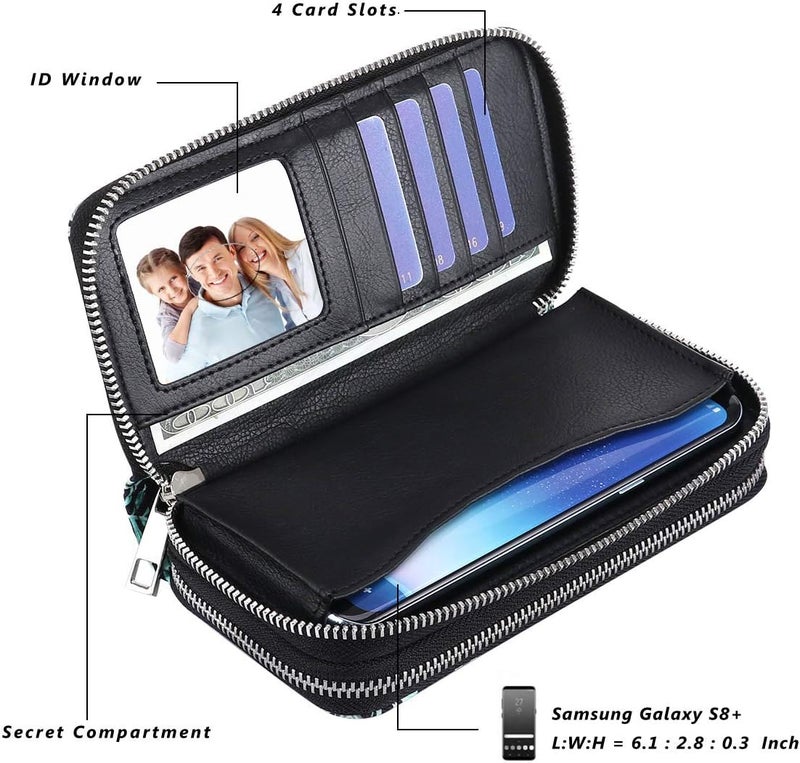 HAWEE Cellphone Wallet for Women Dual Zipper Long Purse with Removable Wristlet - Image 5