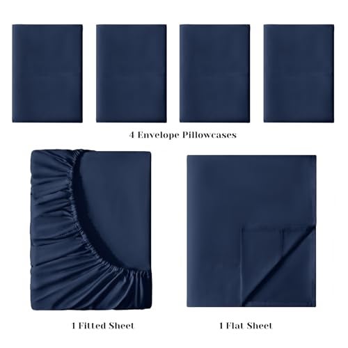 BYSURE 6 Pieces Bed Sheets Set(King, Blue Navy) - Hotel Luxury Super Soft 1800 Thread Count 100% Microfiber Sheets with Deep Pockets, Wrinkle & Fade Resistant - Image 3