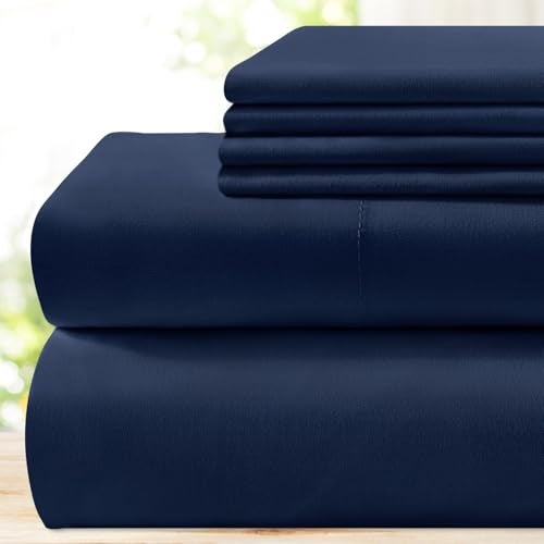 BYSURE 6 Pieces Bed Sheets Set(King, Blue Navy) - Hotel Luxury Super Soft 1800 Thread Count 100% Microfiber Sheets with Deep Pockets, Wrinkle & Fade Resistant - Image 1