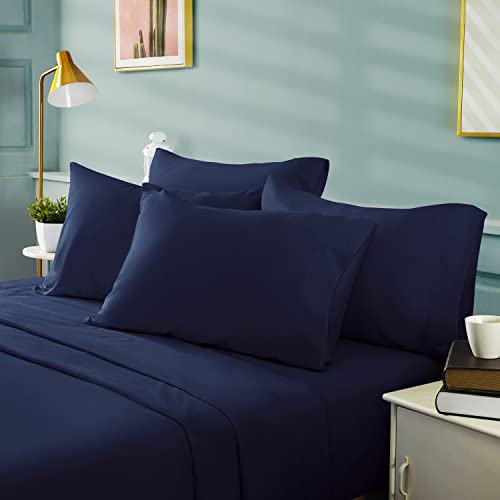 BYSURE 6 Pieces Bed Sheets Set(King, Blue Navy) - Hotel Luxury Super Soft 1800 Thread Count 100% Microfiber Sheets with Deep Pockets, Wrinkle & Fade Resistant - Image 2