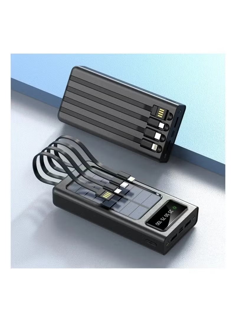 30000mAh Solar Power Bank High Capacity Portable Charger Dual USB Fast Charging External Battery Pack with LED Flashlight Outdoor Travel Emergency Backup Power Bank Black - Image 4