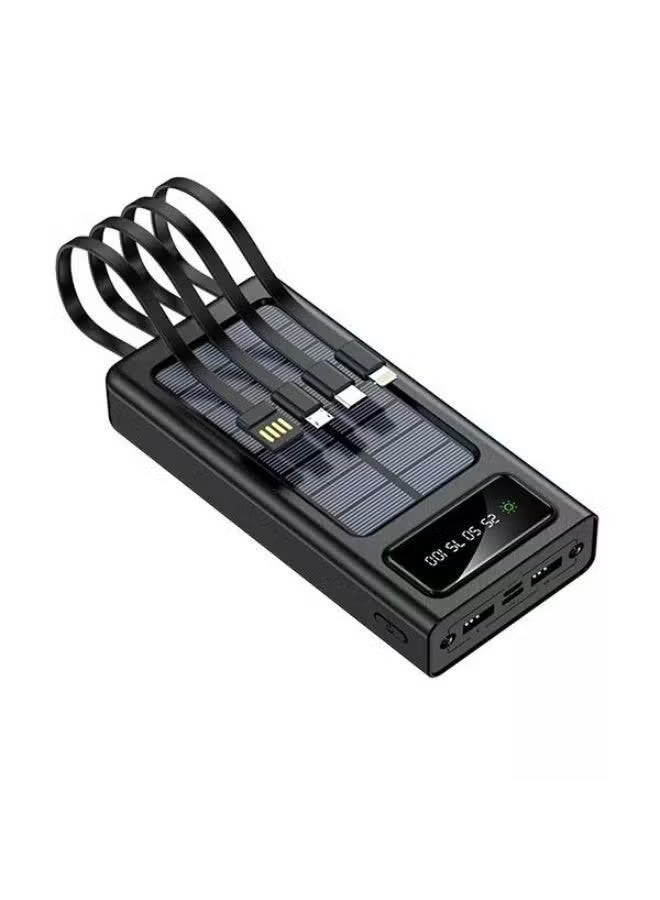 30000mAh Solar Power Bank High Capacity Portable Charger Dual USB Fast Charging External Battery Pack with LED Flashlight Outdoor Travel Emergency Backup Power Bank Black - Image 2