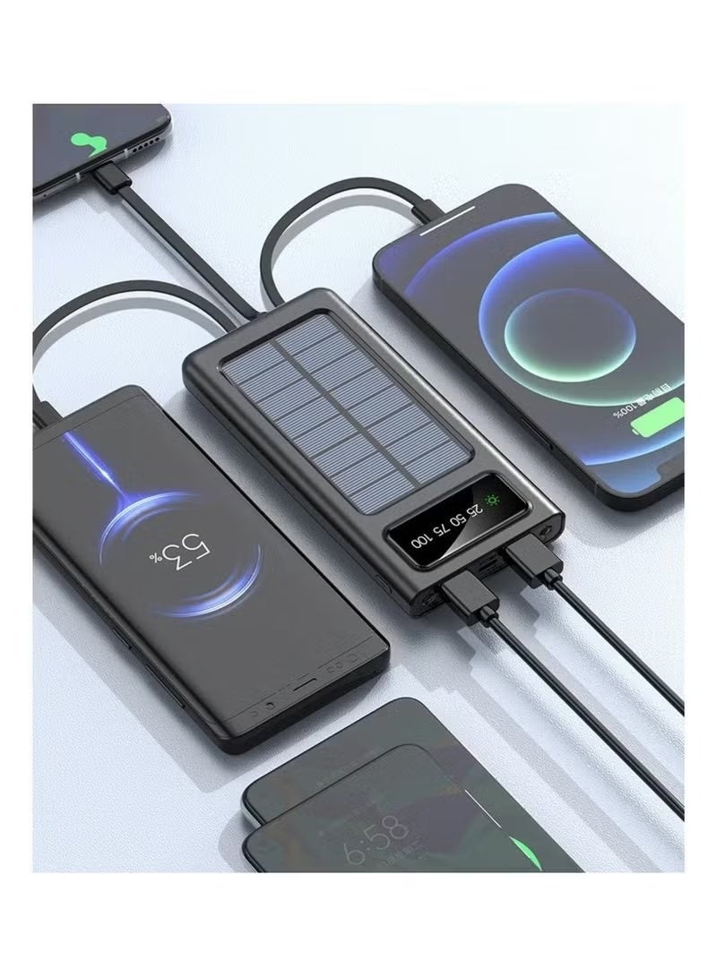 30000mAh Solar Power Bank High Capacity Portable Charger Dual USB Fast Charging External Battery Pack with LED Flashlight Outdoor Travel Emergency Backup Power Bank Black - Image 3