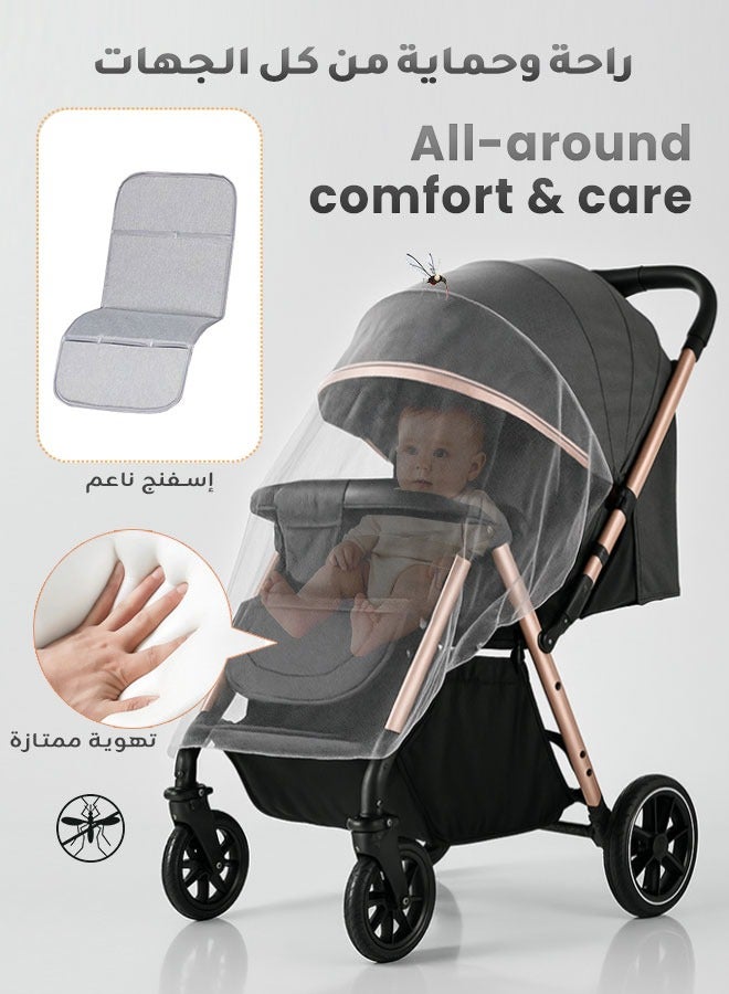 Aurlar Luxury High Landscape Reversible Baby Stroller, Lightweight Foldable with One-Click Quick Fold, 360° Shock-Absorbing Wheels, Suitable from Newborn to 6 Years, Gold - Image 5