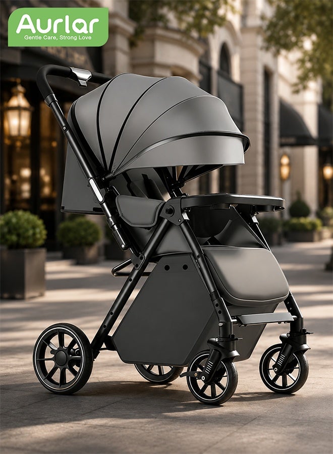 Aurlar Luxury High Landscape Reversible Baby Stroller, Lightweight Foldable with One-Click Quick Fold, 360° Shock-Absorbing Wheels, Suitable from Newborn to 6 Years, Gold - Image 1