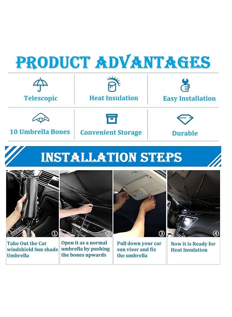 Car Windshield Sun Shade Protector Foldable Umbrella Covers for Car Front Window Sunshade - UV Block Protection - Fit Most Vehicle (Pack of 1) - Image 3